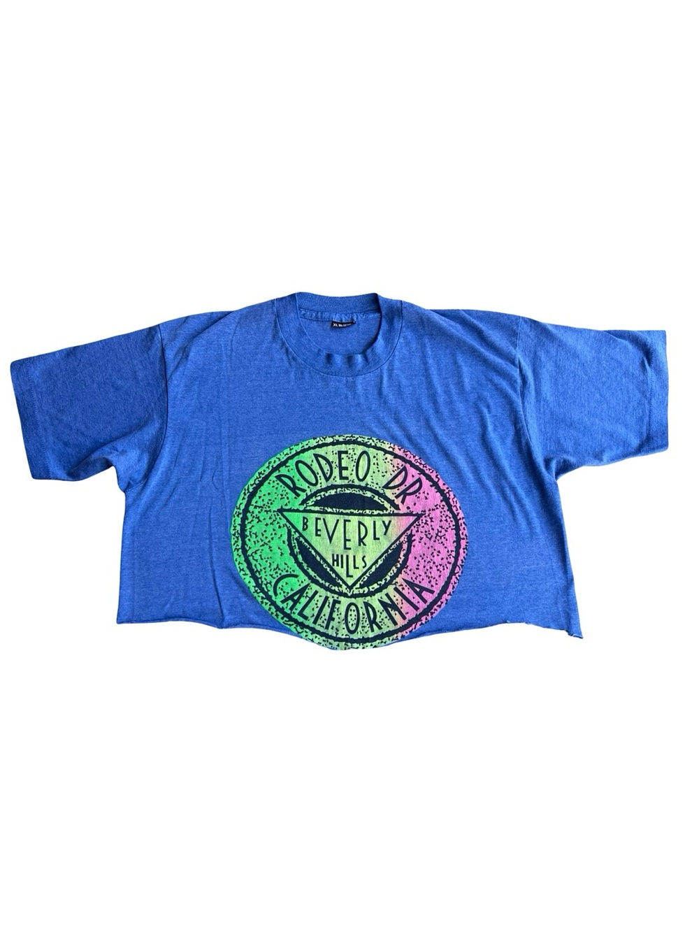 VTG 90s SCREEN STARS Rodeo Dr Beverly Hills Cut Off Blue Graphic XL T-Shirt OOAK